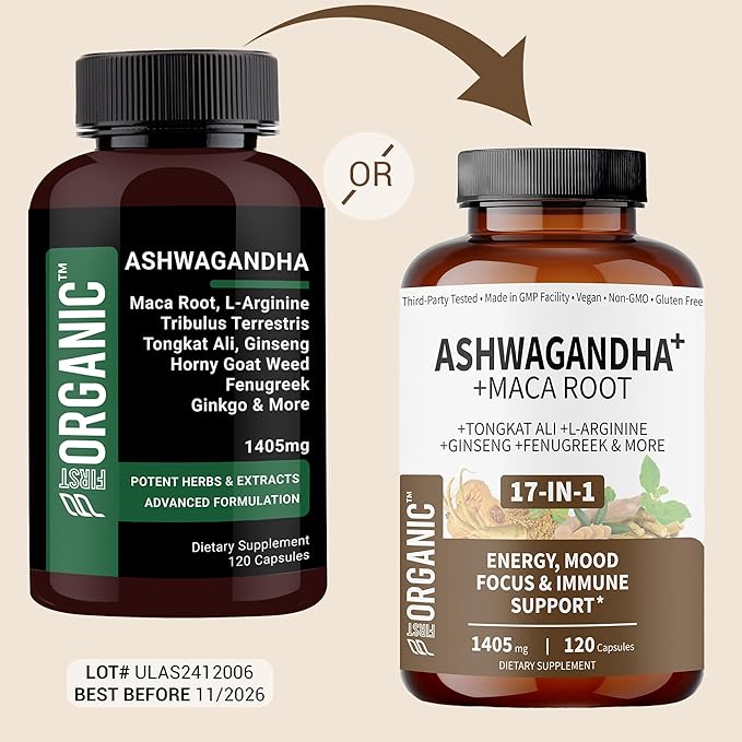 Ashwagandha + Maca Root Complex 1600mg - 120 Capsules - Supports Energy, Stress Response & Immune Health - Third-Party Tested, Vegan, Non-GMO, Gluten Free