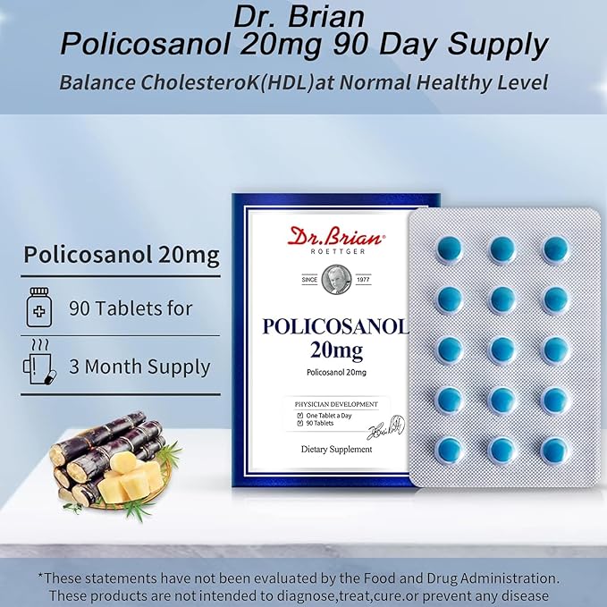 Dr. Brian Policosanol 20mg | 90 Policosanol Tablets for Heart Health Support | Non-GMO, Vegan, Gluten Free, Dairy Free
