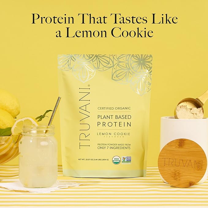 Truvani Vegan Pea Protein Powder | Lemon Cookie | 20g Organic Plant Based Protein | 20 Servings | Keto | Gluten & Dairy Free | Low Carb | No Added Sugar