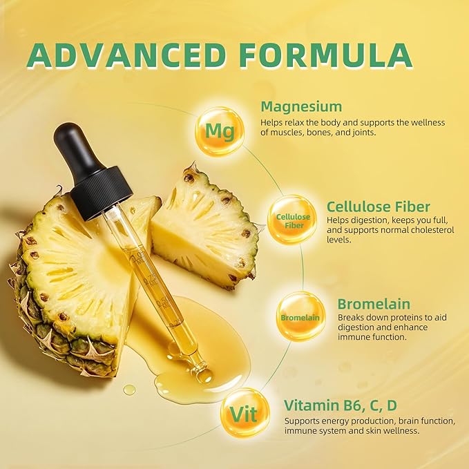 Magnesium Glycinate Liquid Drops, Magnesium Liquid Supplement with Cellulose Fiber, Bromelain, Vitamin B6, C, D, Zinc, Support Night, Muscle, Relax, Bone, Mood, Pineapple Flavor, 2 Pack