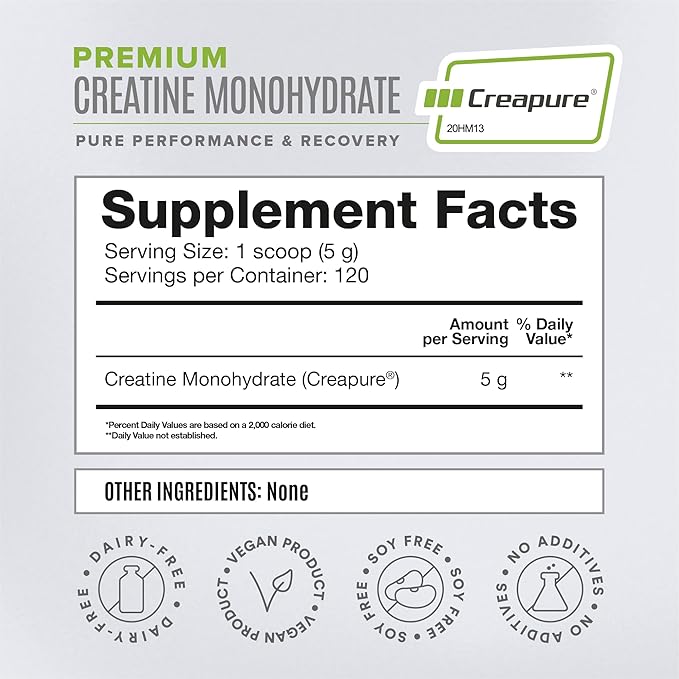High-Purity Creatine Monohydrate Unflavored Powder, Pre-Workout, High Performance | 600g