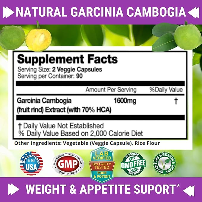 FRESH HEALTHCARE 100% Pure Garcinia Cambogia Extract - All Natural Appetite Suppressant & Weight Management Support - 180 Capsules