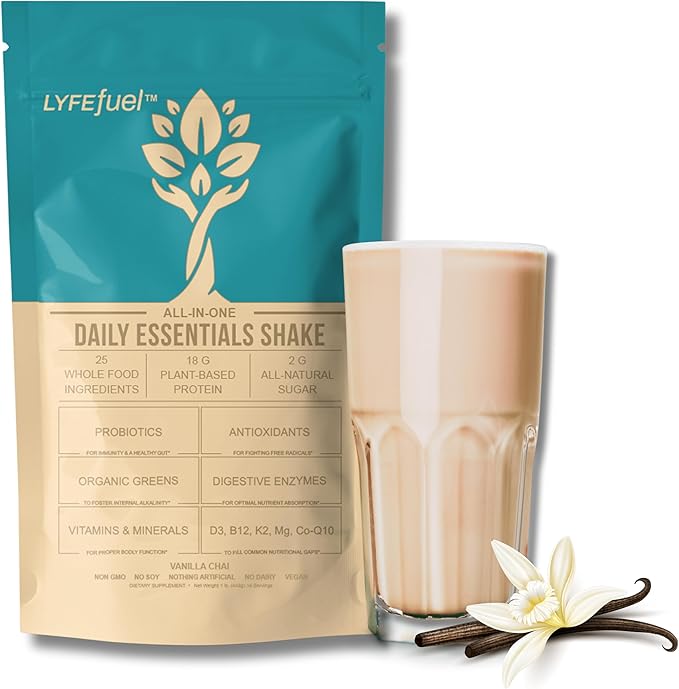 LyfeFuel Essentials Nutrition Shake - Not Your Average Meal Replacement Powder | 50+ Superfoods, Vegan Protein, Vitamins & Minerals | Low Carb Plant Based Breakfast Shake | Vanilla Flavor