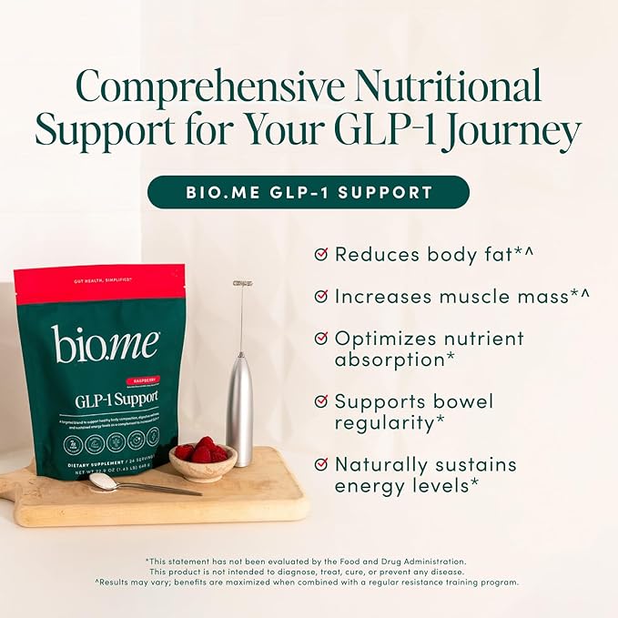 GLP-1 Support – Multi-Benefit GLP-1 Powder for Weight Management & Digestive Health – Sustain Energy Levels - Fiber, Collagen Peptides, B Vitamins, & Digestive Enzymes – 24 Servings (Raspberry)