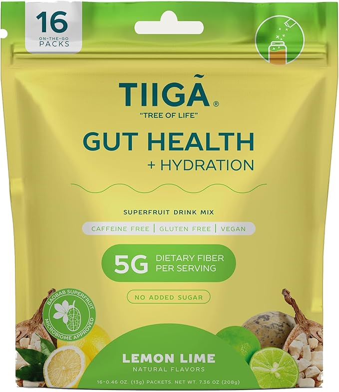 Tiiga 2-in-1 Gut Health + Hydration Drink Mix – Natural Debloat Formula with 75%+ Baobab & Coconut Water. High in Antioxidants, Prebiotics, Zero Added Sugar, Supports Digestion, Energy & Helps Debloat