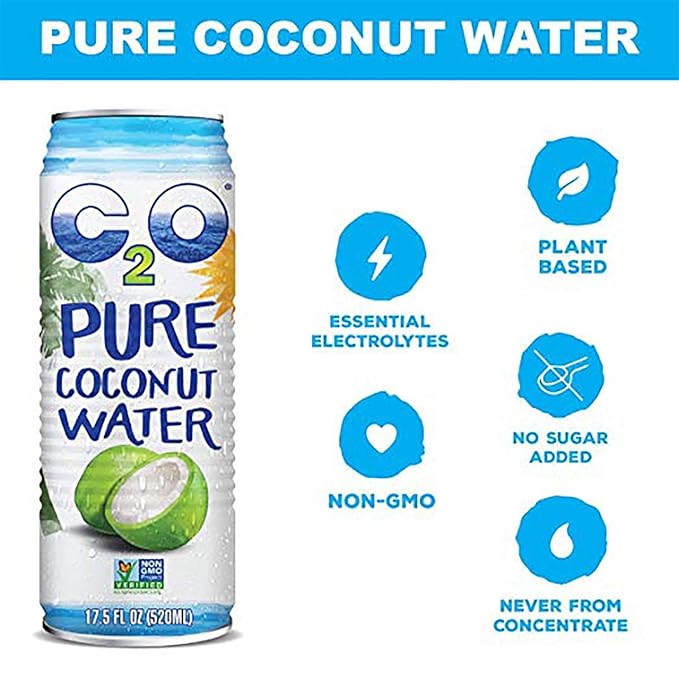 C2O Pure Coconut Water with Mango | Plant Based | Non-GMO | No Added Sugar | Essential Electrolytes | 17.5 FL OZ (Pack of 12)