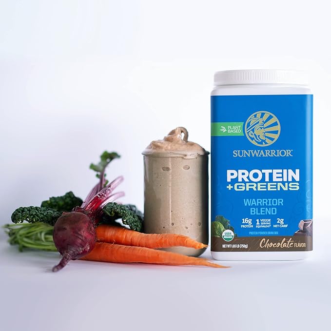 Organic Protein Greens Superfood Powder | Vegan Plant-Based Organic Protein Powder Chocolate Flavored with BCAA Amino Acids & Superfood Blend | Non-GMO Soy Dairy & Gluten Free (Chocolate, 30 Servings)
