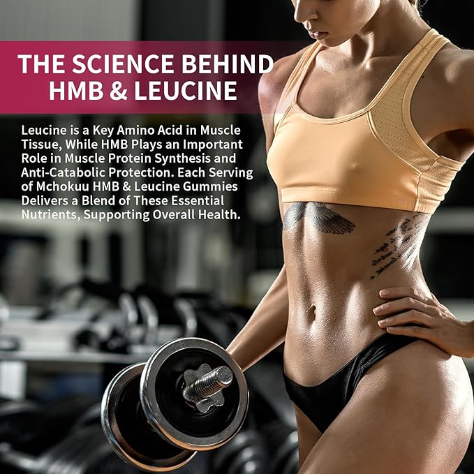 HMB and Leucine Gummies 3000mg, Leucine Amino Acid HMB Supplements for Men & Women for Muscle Growth, Muscle Relief and Workout Recovery, Sugar Free Vegan Non-GMO, Raspberry Flavor, 120 Count