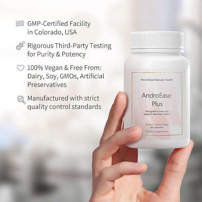 Nourished AndroEase Plus - Natural Balance Supplement for Women - Vegan Formula with Zinc & Saw Palmetto - 180 Capsules for Daily Wellness & Vitality - Made in USA