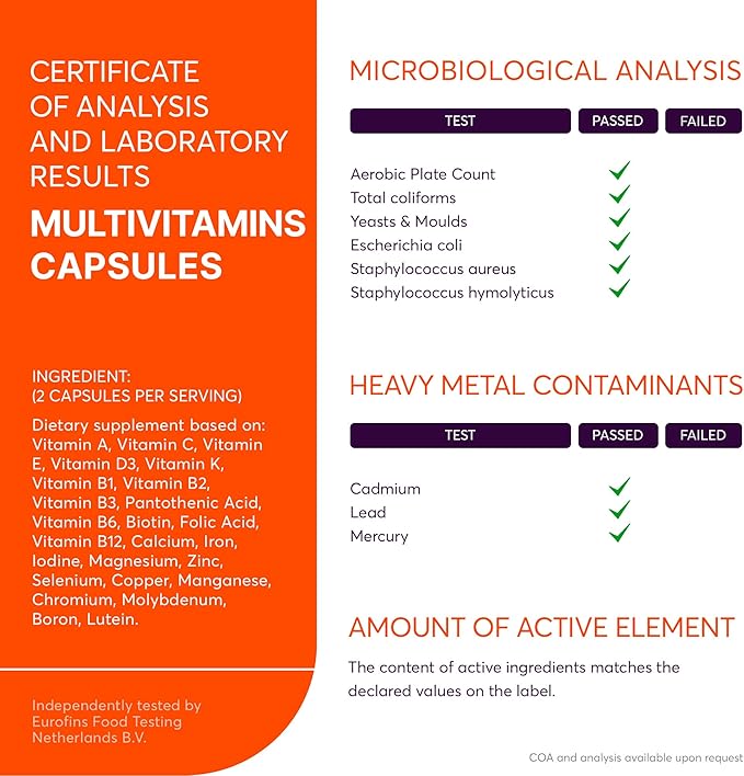 Multivitamin Supplement | Complex with Vitamin A, C, D, E, K1, B, Zinc & Chromium | Hair, Skin & Nail Beauty Vitamins | Immune Support Supplements for Men & Women | 60 Capsules