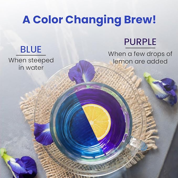 BLUE TEA - Butterfly Pea Flower Tea - Ashwagandha - 10 Count - Pyramid Plant Based Tea Bag | ANTIOXIDANT RICH | Caffeine Free - Flower Based - Non-GMO - No Additives | Zipper Packaging