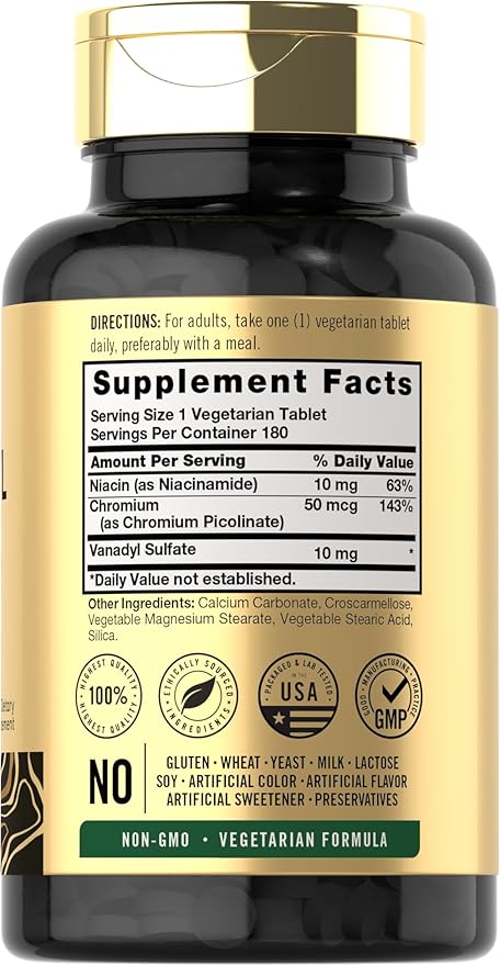Carlyle Vanadyl Sulfate 10mg | 180 Tablet Capsules | with Chromium Picolinate | Vegetarian, Non-GMO, Gluten Free Supplement