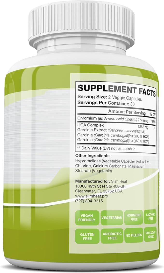 100% Pure Garcinia Cambogia Extract with 95% HCA - Manage Food Cravings - Best Carb Blocker for Women & Men - Max Strength Garcinia Cambogia Raw Diet Pills Made in USA - 60 Veggie Capsules