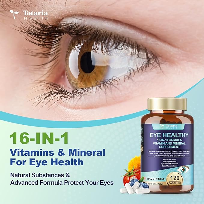AREDS 2 Eye Vitamins and Mineral, Bilberry Extract, Omega-3, Eye Vitamins for Seniors Macular Health and Dry Eye, Eye Vitamins Lutein and Zeaxanthin Support Eye Strain & Hydration (120 Capsules)