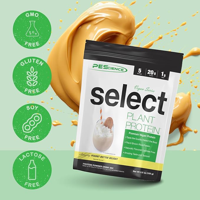 PEScience Select Vegan Plant Based Protein Powder, Peanut Butter Delight, 5 Serving, Premium Pea and Brown Rice Blend