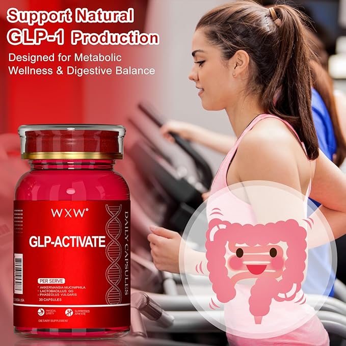 WXW GLP-1 Supplement for Women and Men, GLP-1 Activate with Akkermansia Muciniphila Probiotic, Lactobacillus GG - Support for Metabolism Curb Cravings Digestive & Gut Health, 30 Capsules