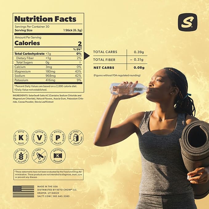 Keto Chow SALTT Electrolytes Powder Flavored Drink Mix - Caramel Vibes - 30 Hydration Packets - Magnesium, Potassium, Sodium, Trace Minerals - Zero Sugar & Gluten Free - Travel Essentials