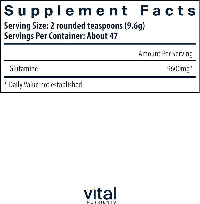 Vital Nutrients Glutamine Powder - Healthy Gastrointestinal Tract Function - Gluten, Dairy, Soy Free - Non-GMO - 450g/16 oz L-Glutamine Powder