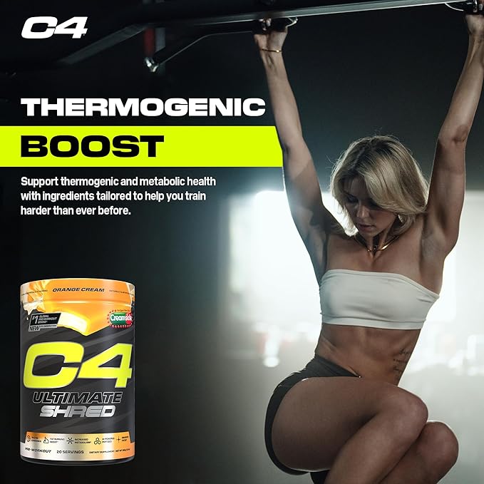 Cellucor C4 Ultimate Shred Pre Workout Powder, Metabolism Supplement with Cayenne Extract+300mg Caffeine+TeaCrine+Dynamine - Orange Creamsicle, 20 Servings