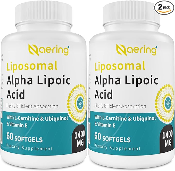Liposomal Alpha Lipoic Acid 1400mg Softgels, ALA Supplement with L-Carnitine 1000mg, Ubiquinol (Active CoQ10) 100mg and Vitamin E 10mg,Alpha-Lipoic Acid for Antioxidants, Energy 120 Softgels