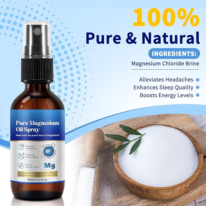2 Fl Oz Magnesium Oil Spray - Pure & Organic - High Concentration Magnesium - Non-GMO, Gluten-Free - Easy to Absorb (1pc)