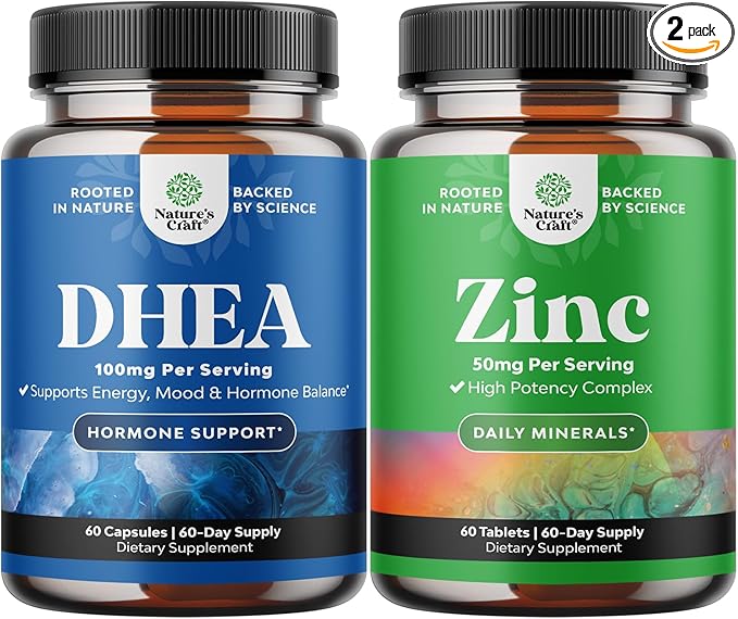 Bundle of Pure DHEA and Pure Zinc Supplement - DHEA Thyroid Support for Women Health Immune Support Bone Health and Mood Support - Zinc Immune System Booster for Mood Boost Heart Health