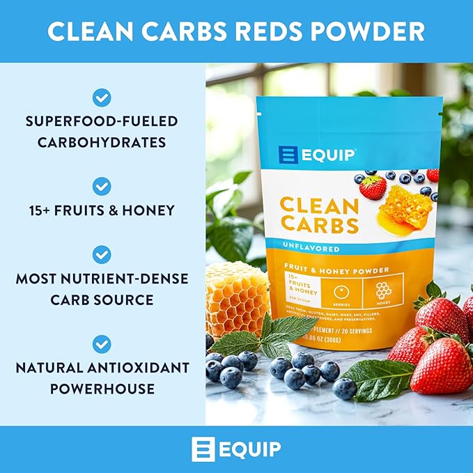 Equip Foods Clean Carbs | 15+ Fruits and Honey Superfood Powder | Post Workout Recovery Powder | Antioxidants, Carbohydrate Supplement | Immune Support Carb Cleaner | 20 Servings, Unflavored
