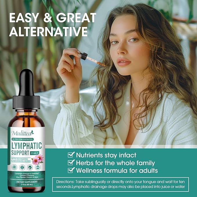 Lymphatic Drainage Drops-Vegan 11-in-1 Lymphatic Drainage Supplements-Lymph System Support with Echinacea,Cleavers,Elderberry-Detox Cleanse-Non-GMO -2 fl oz-60 Servings-2 Pack