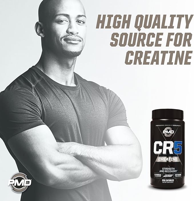 PMD Sports CR5 Professional Creatine Complex - Improved Recovery, Reduce Soreness, Lean Muscle Mass Gainer - Power 5 Creatine Blend for Strength, Endurance, and Recovery (240 Creatine Capsules)