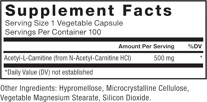 Force Factor Acetyl L-Carnitine Brain Supplement, Nerve Support Supplement, and Cellular Energy Booster, Acetyl L-Carnitine 500mg, Premium Quality, Vegan, Non-GMO, 100 Vegetable Capsules