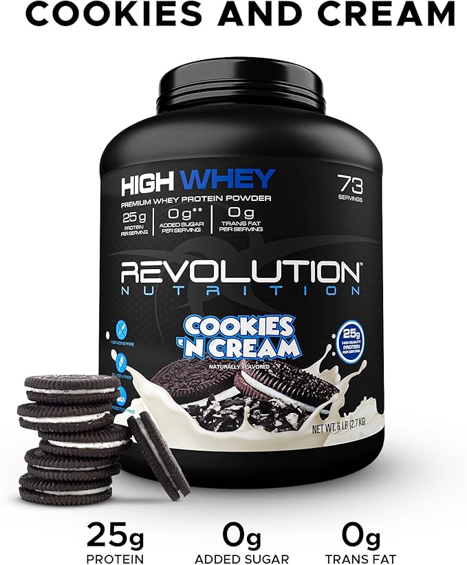 High Whey, Protein Powder 6LB, Whey Isolate, Gluten Free, Lean Muscle Mass for Men & Women, 25g of Protein Per Scoop, 2.7kg, 73 Servings (Cookies & Cream, 6 Pound)