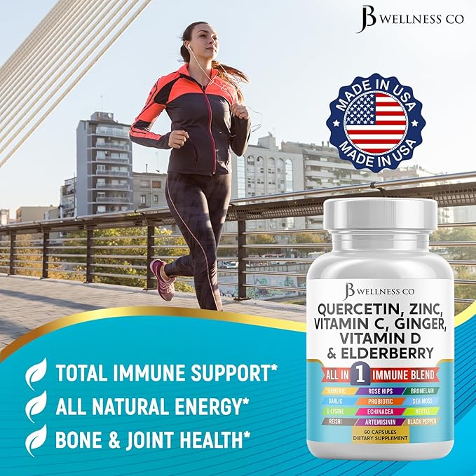 Quercetin Zinc Vitamin C Vitamin D Bromelain Elderberry - Nettle Supplement with Artemisinin, Sea Moss, Echinacea - 60 Count