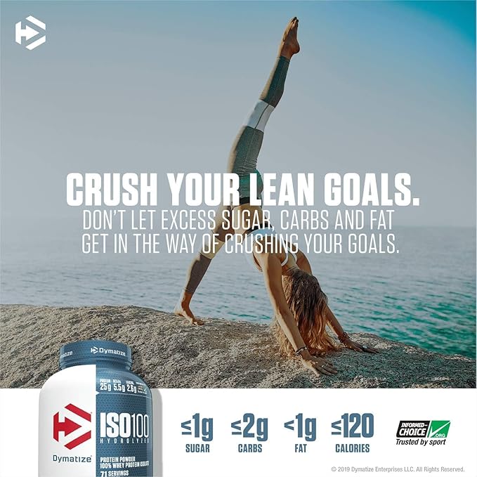 Dymatize ISO100 Whey Protein Powder Isolate, Chocolate Peanut Butter, 25g of Protein, 5 Pound, 5.5g BCAAs, Less Than 120 Cal., Gluten Free, 1g Fat, 1g Sugar, 2g Carb