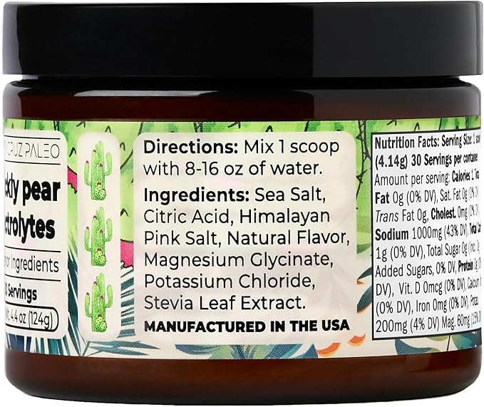 Santa Cruz Paleo Electrolyte Powder Prickly Pear with Himalayan & Sea Salt, Magnesium, Potassium, Sugar-Free, 30 Servings