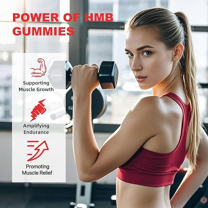 HMB and Leucine Gummies Supplements: HMB and Leucine Amino Acid for Men Women with L-Glutamine for Muscle Growth Fast Workout Recovery, Sugar Free Vegan Non-GMO Strawberry Flavored 30 Day Supply