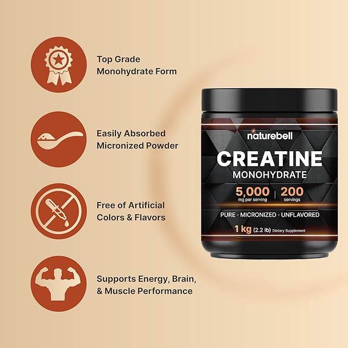Creatine Monohydrate Powder 1000 Grams, 5000mg Per Serving | Pure Unflavored Creatine Powder – Micronized – Pre Workout – Keto – Vegan – Dissolves Easy – Filler Free – 200 Servings (2.2lbs)