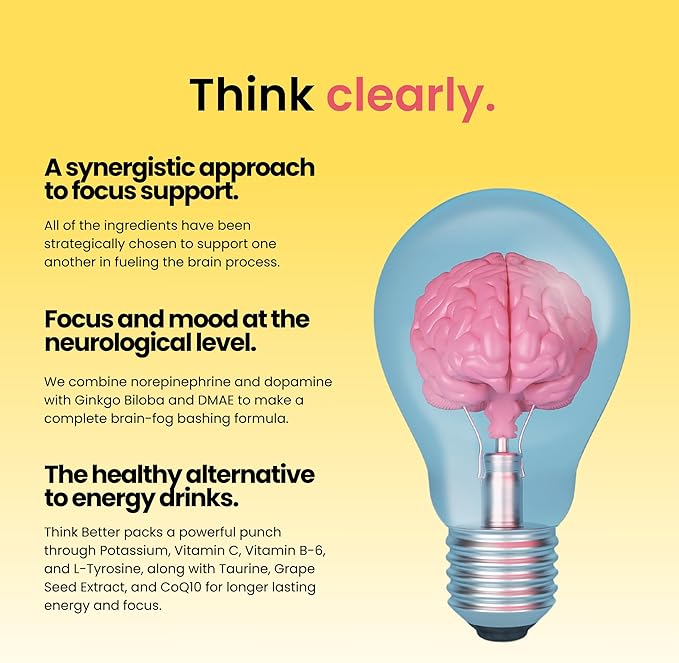 Think Better - Caffeine Free Brain Fog Supplements for Women and Men | Brain Vitamin for Memory and Focus | Natural Nootropics Focus Supplement for Focus, Energy, and Clarity