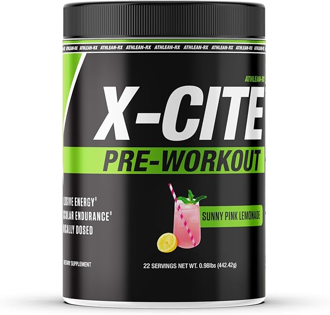 X-CITE Pre-Workout by ATHLEAN-X - Enhanced Formula with Beta-Alanine, Creatine & Caffeine for Ultimate Energy, Endurance, Focus & Muscle Pump, NSF Certified (22 Servings, Sunny Pink Lemonade)