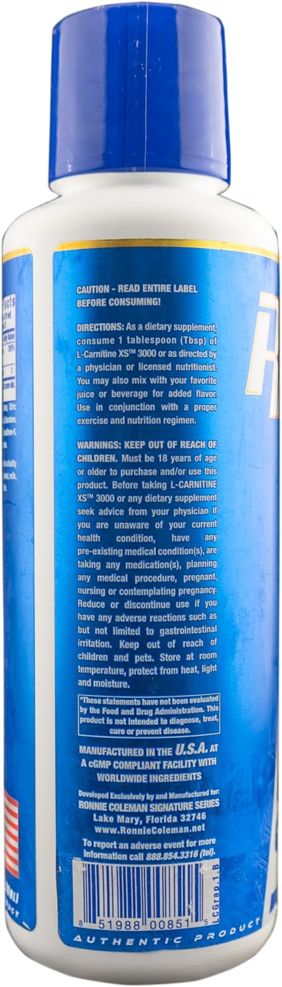 Ronnie Coleman Signature Series L-Carnitine XS 3000 Liquid, Amino Acids Metabolism and Lean Muscle Strength Support, Stimulant Free, Sugar Free, Zero Carbs, Grape, 16 Oz