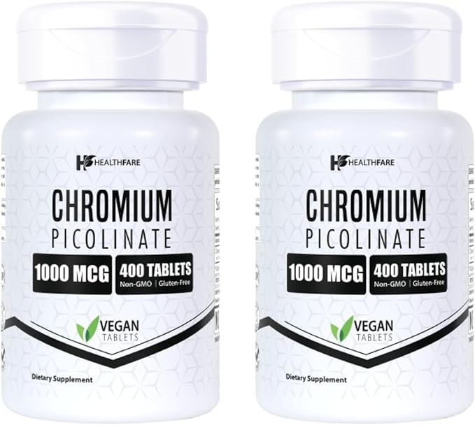Chromium Picolinate 1000mcg | Pack of 2 | 400 Tablets Each | Gluten-Free | Non-GMO | Made in USA