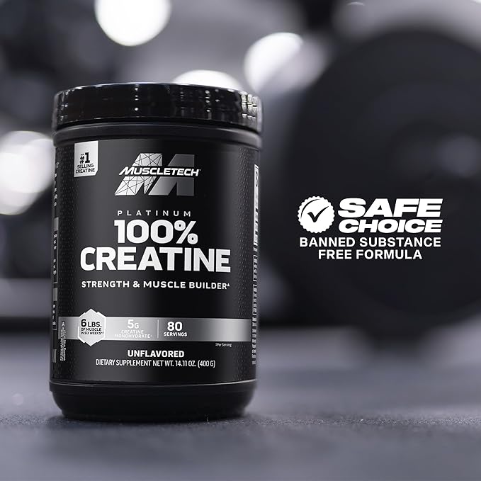 Creatine Monohydrate Powder MuscleTech Platinum Pure Micronized Muscle Recovery + Builder for Men & Women Workout Supplements Unflavored (80 Servings)