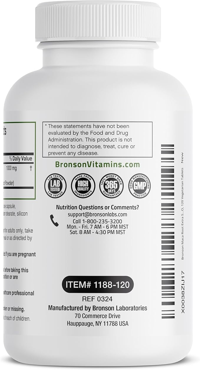 Bronson Maca Root Extra Lepidium Meyenii, Non-GMO, 120 Vegetarian Capsules