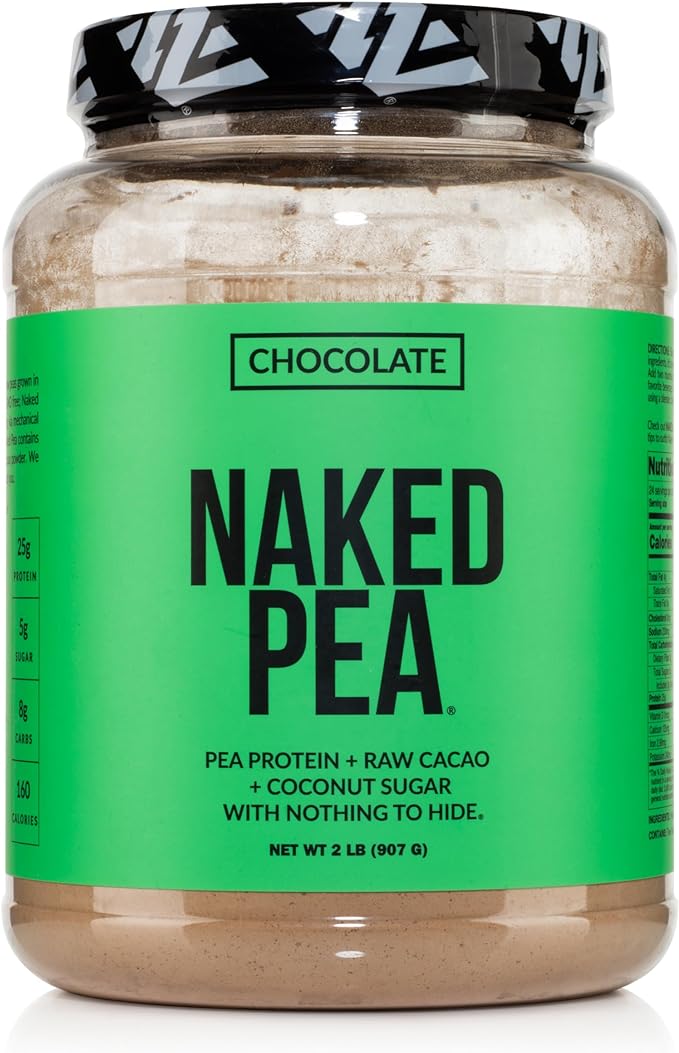 NAKED Chocolate Pea Protein Isolate from North American Farms, Only 3 Ingredients, Chocolate Vegan Protein, Gluten-Free, Soy Free, GMO Free - 2LB