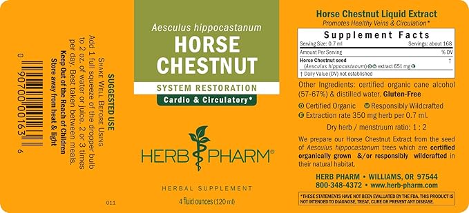 Herb Pharm Horse Chestnut Liquid Extract for Healthy Veins and Circulation - 4 Ounce