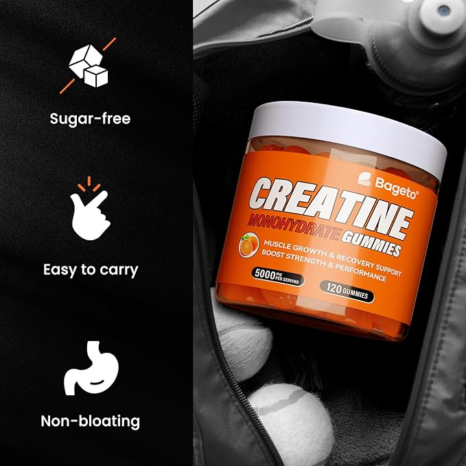 Creatine Monohydrate Gummies 5g for Men Women,Sugar Free Chewables Creatine Pre-Workout for Muscle Strength, Orange Flavor, 120 Count