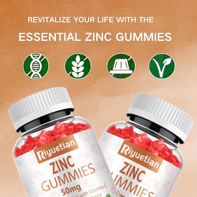 Zinc Gummies 50mg - Vitamin C, D3 & Elderberry, Echinacea, Zinc Immune Health Gummies, Non-GMO, Natural Antioxidant Supplements for Men & Women, Vegan 2 Pack