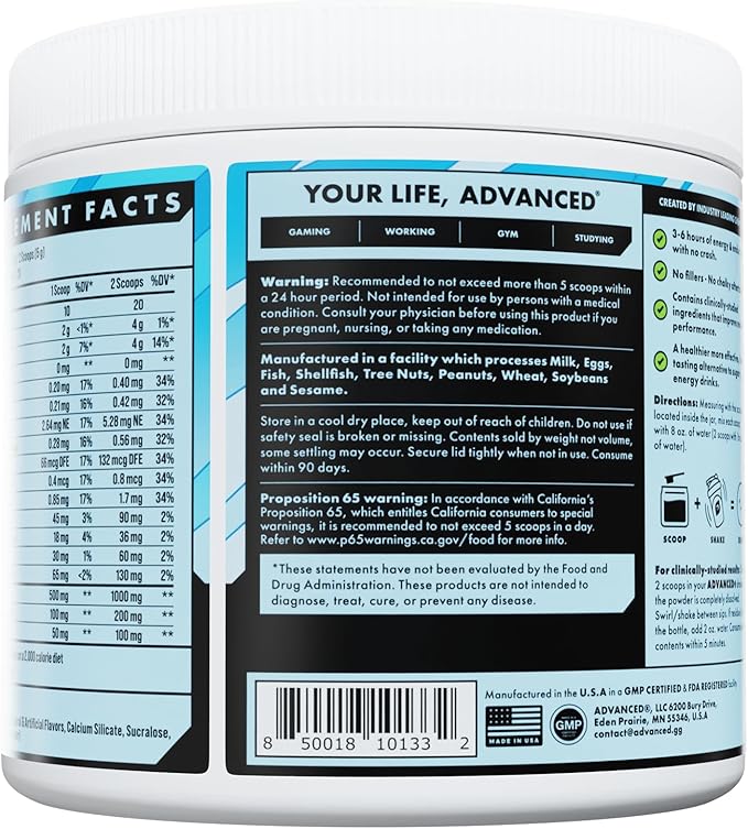 Advanced Energy - Energy Boosting Formula with Electrolytes for Hydration - L-Theanine to Combat Jitters - Sugar Free & Keto Friendly - No Maltodextrin (40 Servings) (Ramune)