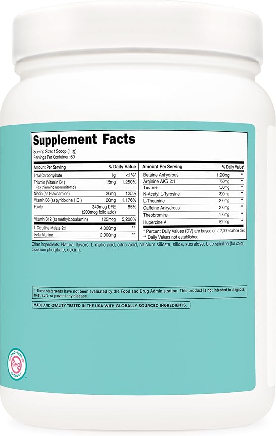 Nutricost Pre-Workout Powder for Women, Blue Raspberry, 60 Servings