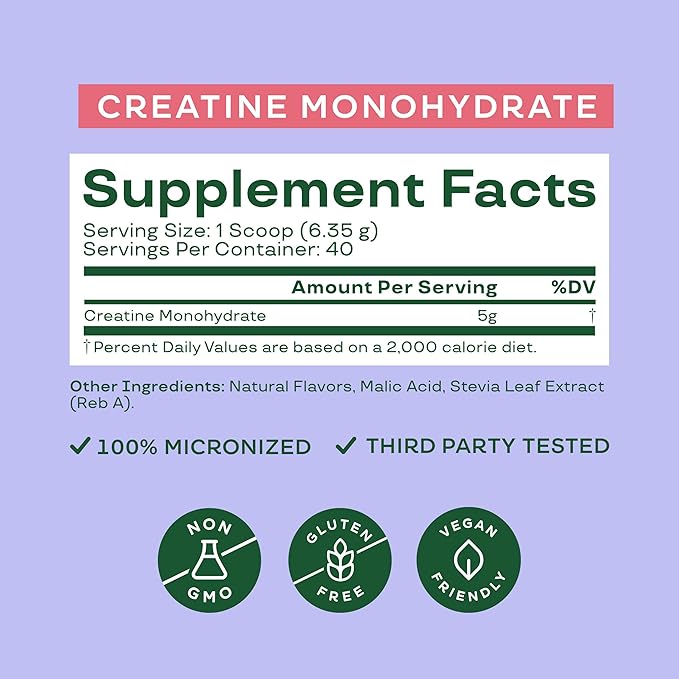 Bloom Nutrition Creatine Monohydrate Powder, 5g Micronized Creatine per Serving, Supports Muscle Recovery, Strength, Endurance, Pre or Post Workout, Gluten Free, Non GMO, Raspberry Lemon, 40 SVG, 9 oz