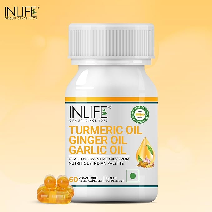 Organic Turmeric Ginger Garlic Capsules 300mg (Liquid Filled) for Inflammation, Joint Support, Immune Support & Heart Health | Ayurvedic Vegitarian GMP Tested - (60 Count)